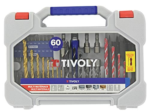 TIVOLY 11901170060 Mallette 60pcs T60 Mixte Perçage Métal, bois, béton, carrelage et Vissage