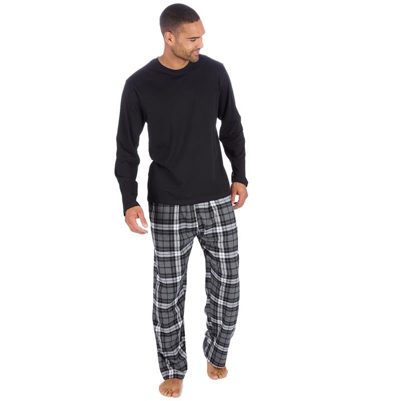 GM Apparel Men's Long Sleeve Pyjamas Set | Jersey Top & Brushed Flannel Pajama Set – Sof...
