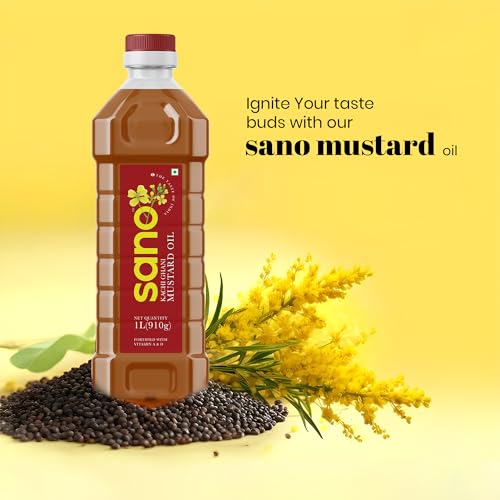 Image of Sano Pure & Fresh Kachi Ghani Mustard Oil - 1 Ltr X 2 Pack Pet Bottle | High Pungency | Rich in Omega-3 | 100% Natural and Pure | Authentic Indian Cooking Oil