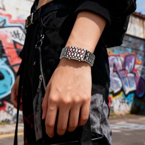 Digital Wrist Watch - 40mm Dull LED Screen, Reliable Sleek Metal Strap, Shockproof Water Protection Design | Stylish Men’s Watch for Home Work Travel Party Holiday Outdoor Social Occasions