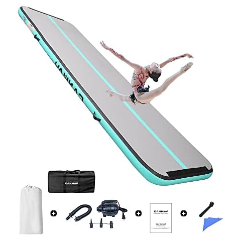CANWAY Air Tumble Track Inflatable Gymnastics Mat 10ft/13ft/16ft/20ft Gymnastics Training Mat with Electric Air Pump for Home/Outdoor/Gym/Cheerleading/Yoga Cover