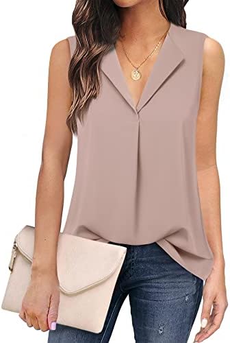 Unixseque Blouses for Women Fashion 2023,Tunics Tops for Women Ladies Sleeveless Blouse V Neck Dress Shirts for Women Business Casual Junior Chiffon Tanks Tops Dressy Formal Office Work Blouse Tops