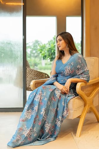 Image of MIRCHI FASHION Women Saree Chiffon Floral Printed | Breathable Lightweight Sari for Regular Home and Office Wear with Blouse Piece