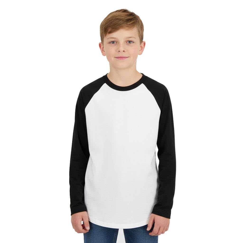 A2z 4 Kids Boys Black Raglan T Shirt Long Sleeve Crew Neck Casual Top For Youth
