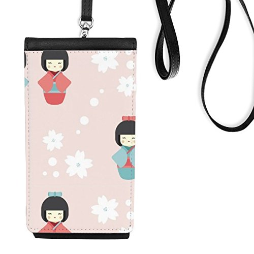 Sac à main suspendu téléphone motif kimono japonais en cuir pour femme