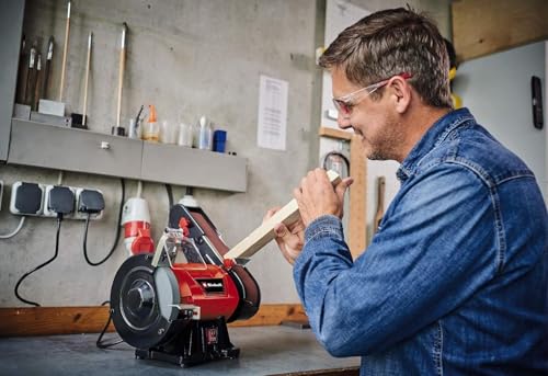 Miniatura 3 de Einhell Esmeriladora De Banda Vertical, 350 W, Cristal De Protección Contra Chispas, Incl. Muela Abrasiva Gruesa K36, Cinta Abrasiva K80, Nueva Versión