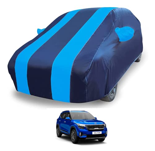 Image of Auto Hub Car Cover Compatible with Kia Seltos (Model-2019-2025) with Mirror Pocket, Weather Proof, Triple Stitched, Seltos Car Cover- Navy-Blue