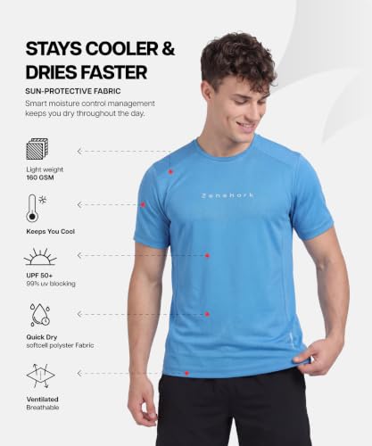 Image of ZENSHARK Gym T-Shirt for Men| Dry Fit Workout Sports T-Shirt | Quick Dry Breathable Polyester Fabric with Half Sleeve Round Neck | Running Gym Wear Active Wear for Training