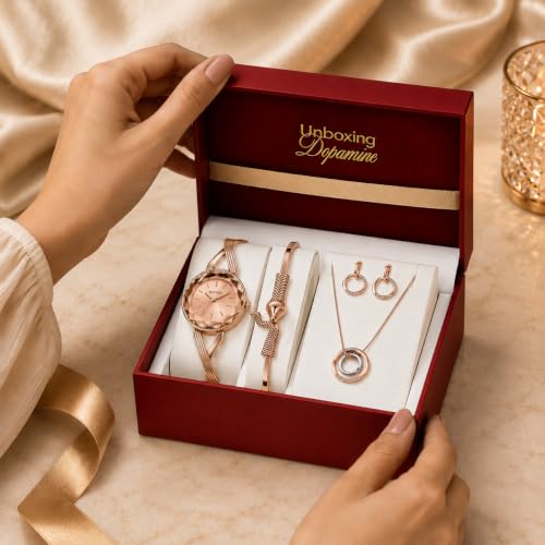 Image of Signature Edit Watch & Jewelry Set for Women | Women's Watch & Jewelry Gift Set, Rose Gold Watch with Bracelet, Necklace & Earrings