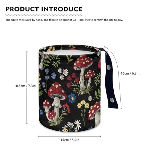 Image of Floral Mushroom Car Trash Bag Waste Basket with Adjustable Buttons Collapsible Car Storage Bag Multipurpose Road Trip Essentials for Outdoor Activities