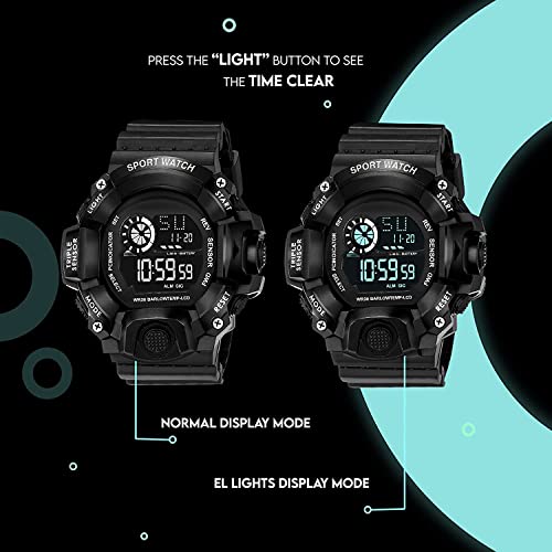 Image of Acnos Digital Sports Watch - Rugged Outdoor Multi-Function Countdown Timer & Alarm (WR30 Water-Resistant)