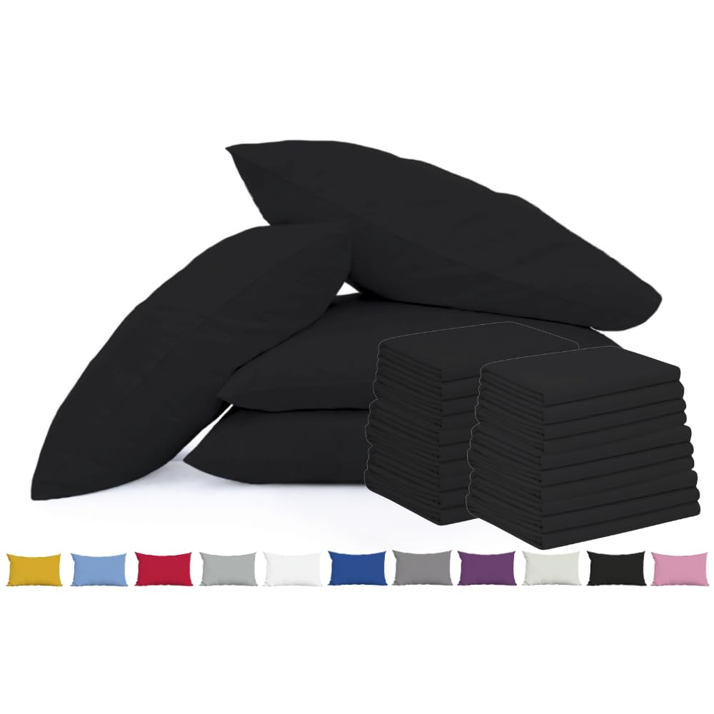 Pillow Cases 50 Pack Black - 100% Brushed Microfibre UK-Standard Size 50x75cm Envelope Closure Pillowcases - OEKO-TEX Certified, Wrinkle & Fade Resistant Pillow Covers (Pack of 50, Black) โ image 1