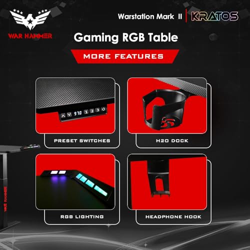 Image of WAR HAMMER RGB Warstation Carbonfibre Automatic Height Adjustable Sit Stand Desk | Black Frame Top Ergonomic Study Table with Digital Display & Memory Preset Option for Home Office (Black (RGB))