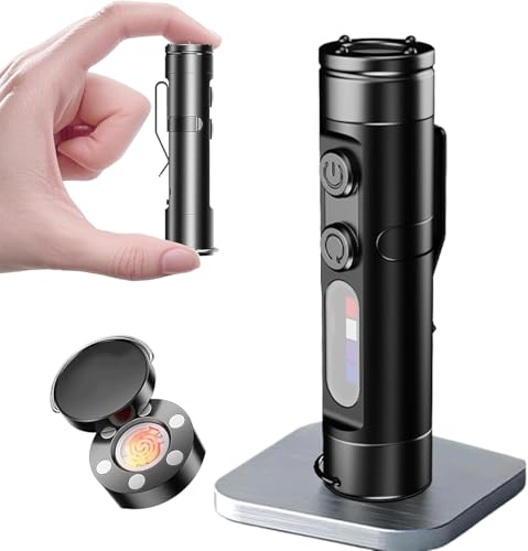 Image of Depehelp Pocket Rechargeable EDC Flashlight, 500 Lumens Keychain Light with Fire Starter & Window Breaker, Multi-Color Sidelights & Magnetic Base for Emergency, Camping, Car