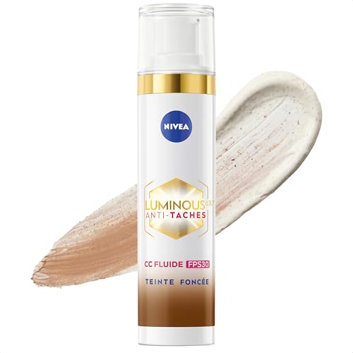 NIVEA Luminous 630 CC Fluide anti-taches FPS30 Teinte Foncée (1 x 40 ml), CC Crème teint unifié, Fond de teint couvrant imperfections, Soin visage teinté anti-âge correcteur réducteur de taches