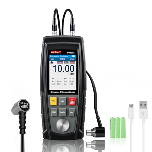 Medidor de espesor ultrasónico digital Wintact, rango de 1.00 a 300mm con sonda para medir materiales metálicos y no metálicos, acero, paredes de cilindros, plástico, vidrio, PVC, tuberías