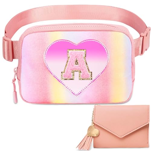 Image of Birthday Gifts for Teenager Girls Kids - Personalized Belt Bag for Girls Women Fashion Waist Packs Trendy Travel Fanny Pack Crossbody Bags with with Initial Letter Patch Cute Stuff A