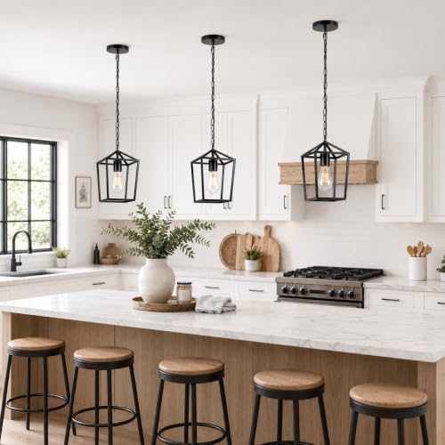 Image of Phaosio Black Pendant Lights Kitchen Island, Modern Farmhouse Light Fixture