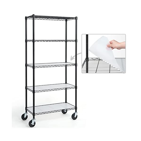 CAPHAUS NSF Commercial Grade Heavy Duty Wire Shelving w/Wheels, Leveling Feet & Liners, Storage Metal Shelf, Garage Shelving Storage, Utility Wire Rack Storage Shelves, 30 x 14 x 64 5-Tier w/Liner