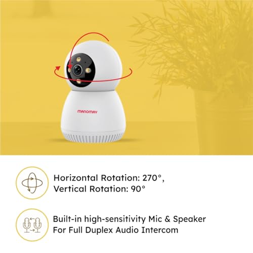 Image of MANOMAY Protect Bot 3MP Wi-Fi Camera | STQC Certified Smart Home CCTV | 360 AI Human Tracking & Color Night Vision | Alexa Voice Control | Supports 256GB Memory Card (M1078S - Pack of 2)