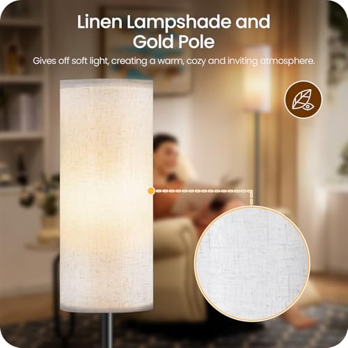 Image of 2 Pack Dimmable Floor Lamps for Living Room with 2 Remotes and Foot Switch, Corner Floor Lamp, Standing Tall Lamp, 10W 900LM LED Bulb Included, 3000K-6500K, Linen Shade, FCC Listed W06LDP205W1