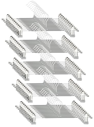 ズボンハンガー スカート ハンガー 50本セット パンツハンガー クリップ付き 360°回転 サイズ調整可能 滑り止め加工 省スペース スラックス スカート 収納 (ライトグレー)