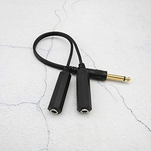 6.35mm 1/4 Inch Mono Male to Dual Female Jack Sockets Audio Adapter Splitter Cable 30cm Conversion Extension Cord Gold-plated Plug