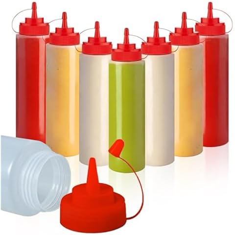 Norcalway Condiment Squeeze Bottles for Liquids - 8 OZ 8 Pack Squeeze Bottle | BPA Free Plastic Condiment Bottles for Syrup, Ketchup, Sauces, Dressing, Oil, Honey | Squirt Bottles for Liquids Cover