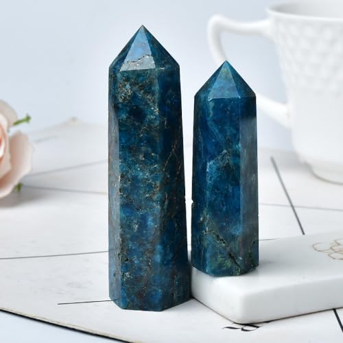 Varita de cuarzo obelisco de apatita azul oscuro de 60-70 mm para decoración 4