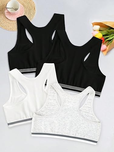 OYOANGLE Girl's 4 Pack Racerback Sports Bra Girls Sports Bras Print Solid Training Bras for Girls Teens 4 Pack4