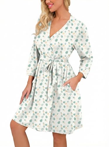 Image of PrinStory Womens Robe Lightweight Short Knit Bathrobe Soft Ladies Sleepwear with Pockets