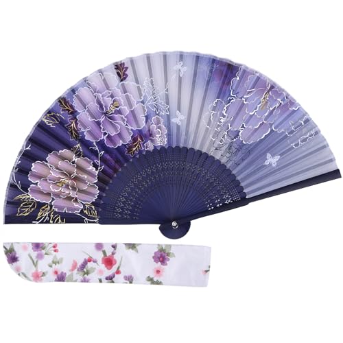 [TOuWA] 扇子 メンズ レディース 竹骨 和柄 軽量 日本 お土産 お祭り 花火大会 忘年会 新年会 発表会 浴衣 着物 和装 和小物 歌舞伎小物 紳士用 男女兼用 センス 2.点セット(扇子、扇子袋 牡丹)（Amazon）