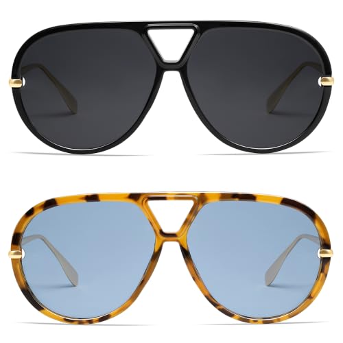 Image of VANLINKER Oversized Polarized Aviator Sunglasses for Women Men VL9798 | Trendy Retro Round Shield Shades with Vintage Style, Statement Fashion Sunglasses for Driving, Travel and Daily Wear