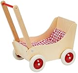 Holz-Wenzel 350010 - Puppenwagen Laura aus Holz, ca. 50 x 27 x 56 cm, mit 3-teiliger Garnitur, 4 Gummireifen