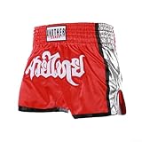 Unisex Boxing Shorts for MMA Muay Thai Training, Fitness Workout Trunks with Breathable Fabric and Elastic Waist, Printed Martial Arts Fight Shorts for Adults, Blue(Red)(M)