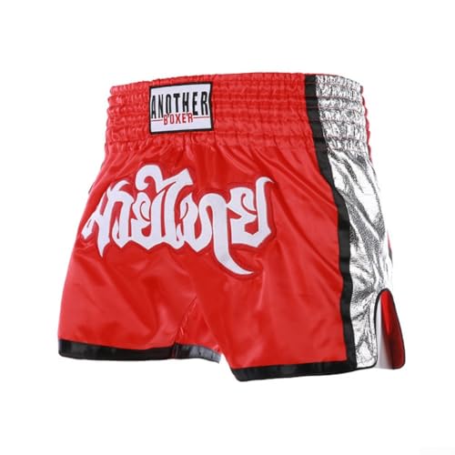 Unisex Boxing Shorts for MMA Muay Thai Training, Fitness Workout Trunks with Breathable Fabric and Elastic Waist, Printed Martial Arts Fight Shorts for Adults, Blue(Red)(M)