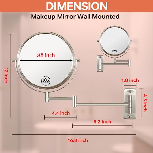 Erlingeryi ER01-B 8 Inch Wall Mounted Makeup Mirror 1X/ 10X Magnifying Mirror Double Sided Vanity Makeup Mirror thumb #1