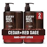 Every Man Jack Mens Cedar+ Red Sage Hand & Body Lotion for All Skin Types - Dermatologist Tested & Hypoallergenic - Nourish Skin with Lightweight Fast Absorbing Lotion - 13.5oz (2 Pack)