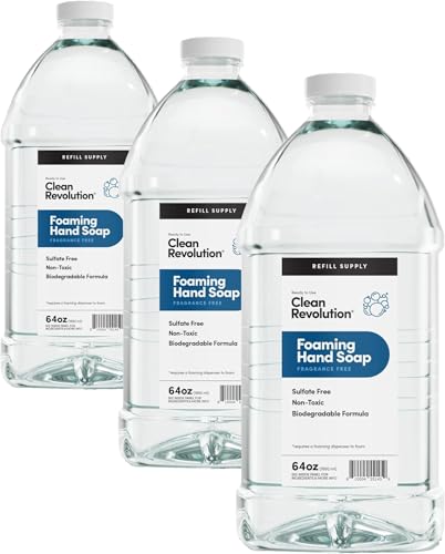 Image of Clean Revolution Foaming Hand Soap Refill Supply Container, Ready to Use Formula, Fragrance Free, 64 Fl Oz (Pack of 3)