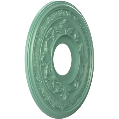 Image of Ekena Millwork CMP13BAFSM Baltimore Thermoformed PVC Ceiling Medallion (Fits Canopies up to 5 1 /4 inch), 13 inchOD x 3 1 /2 inchID x 3 /4 inchP, Universal Pearl Metallic Sea Mist