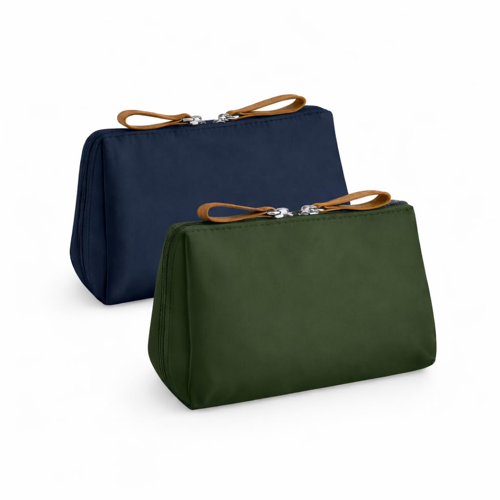 Mini Makeup Pouch for Women (14 cm) – Small Handbag Essentials Organizer – Waterproof Polyester Zip Cosmetic Pouch (Pack of 2, Blue & Olive Green)-image-35