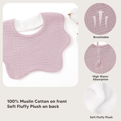 Image of Bearmoss Baby Bibs for Drooling & Teething 8 Pack Muslin Cotton Soft Absorbent Adjustable Unisex Bibs Boys Girls 0-36 Months