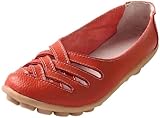 Wanphoo Women's Cowhide Loafers Flats Sandals Slip-On Driving Shoes UK Size 8 Red