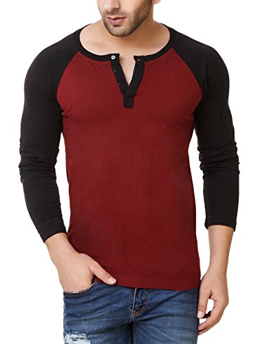 Image of Urbano Fashion Men's Maroon Full Sleeve Henley T-Shirt