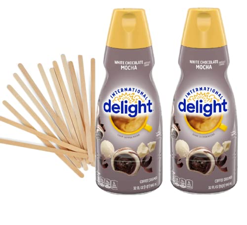 Coffee Creamer Bundle. Includes Two (2) 32 Fl Oz Bottles Of International Delight White Chocolate Mocha Liquid Coffee Creamer And A 10 Pack Of Wooden Coffee Stirrers! #TOP9