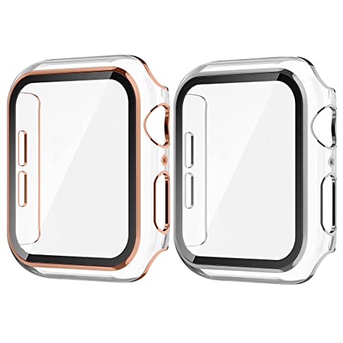 BUBEHYMY 2 Pack Compatible Apple Watch Case 42mm,Built in Tempered Glass Screen Protector Full Coverage for iWatch Series 6 5 4 3 2 1 SE Protective Cover,iWatch Case (White Gold White Silver, 42mm)