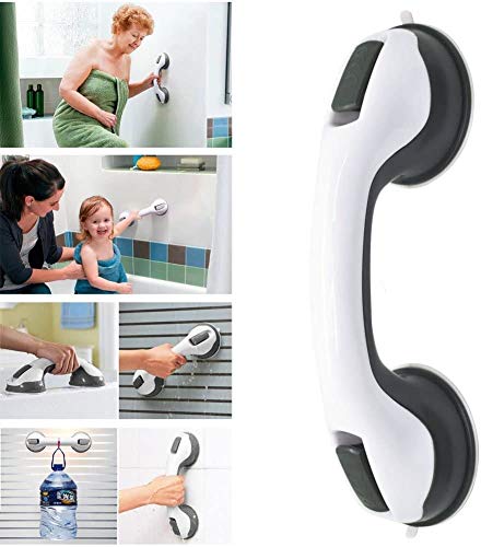 Fchome 2 Pcs Shower Wall Suction Cup Grab Bars With 4 Pcs Self-Adhesive Hooks, Bathroom Balance Bar-12 Inch Shower Handle Bar Offers Safe Grip With Strong Hold Suction Cup For Safety Grip Grab,Black #TOP7