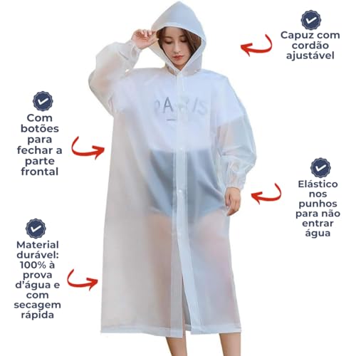 Kit 2 Capa de Chuva Impermeável PVC Com Capuz Transparente Adulto Unissex Masculina Feminina Reforça