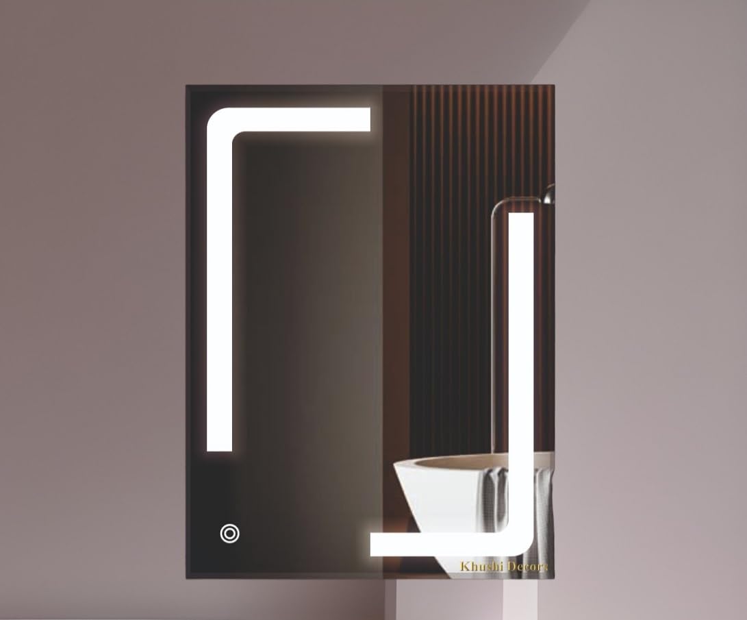 Khushi Decors Rectangular L-Shape LED Mirror Glass for Bathroom Wall | Decorative Wall Mounted Mirror for Bedroom, Living Room, Drawing Room, Hall, Makeup Area and Wash Basin Use (12x18Inch) 1
