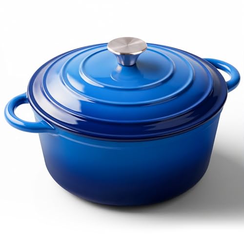 Miereirl 6 Quart Enameled Dutch Oven Pot with Lid, Cast Iron Dutch Oven with Dual Handles for Bread Baking, Cooking, Non-stick Enamel Coated Cookware (Dark Blue)